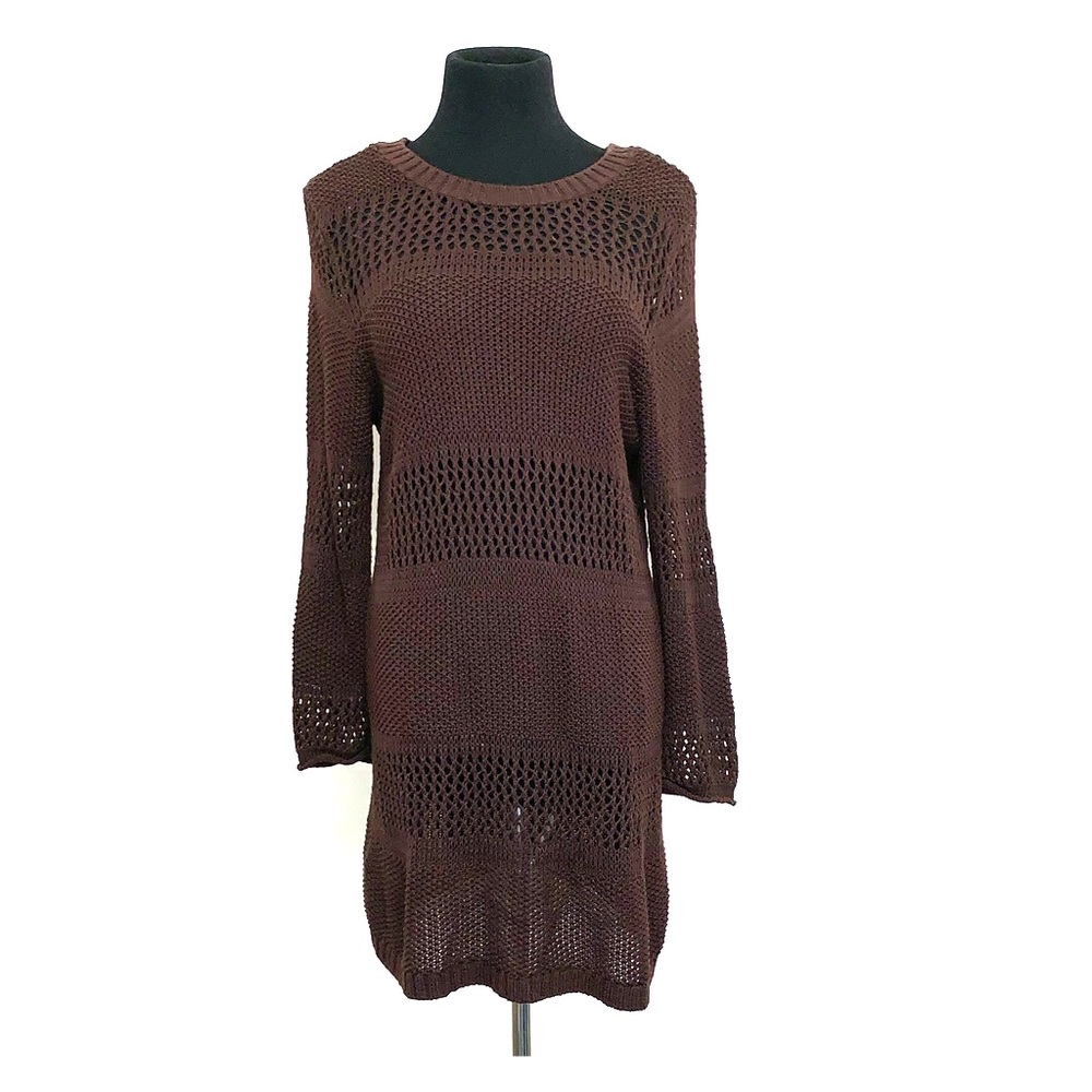 Brown sheer long sleeve sweater dress